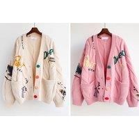 Knitted Cardigan - White, Pink, Or Red