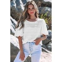 Everyday The Label Women's White Frilled Lace Trim Bubble Sleeve Blouse Blouses | Size: Medium