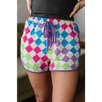 Everyday The Label Women's Multicolour Checkered Drawstring Elastic Waist Casual Shorts | Size: Medium