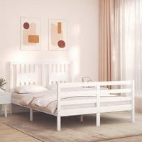 Bed Frame with Headboard White Small Double Solid Wood