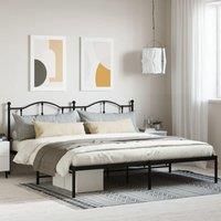 Metal Bed Frame with Headboard Black 200x200 cm