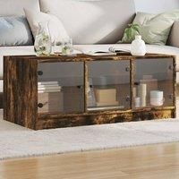 Berkfield Home Coffee Table with Glass Doors Smoked Oak 102x50x42 cm in Brown | Size: 102 x 50 x 42 cm