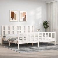Bed Frame with Headboard White 200x200 cm Solid Wood