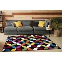 Modern Hand Carved Multicolour Soft Thick Area Rug - Circle Black