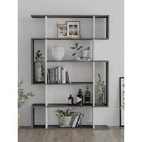 Decortie Bookcase Shelving Unit 25.5X108.5X161Cm Particleboard Retro Grey Ancient White, Multi