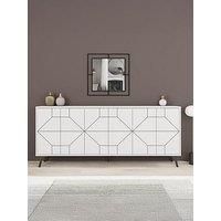 Decortie 183cm Wide Modern Geometric Sideboard Storage with Push-to-open Doors White 77.4cm H X 184cm W X 35cm D