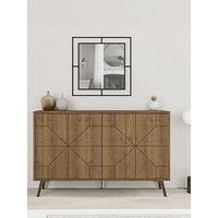 Decortie Sideboard 123X77.4Cm 4 Door Storage Cabinet Particleboard Dark Oak Effect, Brown