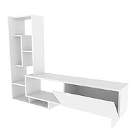 Decorotika Pegai Modern White TV Stand with Storage Shelves for Living Room, Bedroom, Entertainment TV Unit for TVs Up to 55 inch - White