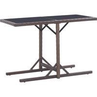 Garden Table Brown 110x53x72 cm Glass and Poly Rattan
