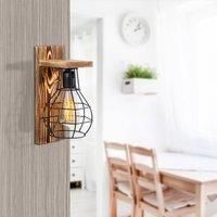 Opviq Erebos 121-A wall lamp, wood, cage lampshade black