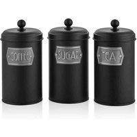 Rozi 22cm Coffee, Tea, And Sugar Jar Set - Black