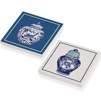 Vase Bleu Blanc Natural Stone Coasters, Set of 2