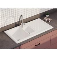 Unbranded Traditional Reversible Ceramic Kitchen Sink & Drainer White 1.5 Bowl (Piece) in Glossy White