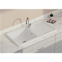 Unbranded Traditional Reversible Ceramic Kitchen Sink & Drainer White Single Bowl (Piece) in Glossy White