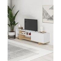 HOCUS PICUS TV Stand Cabinet for 65 Inch TVs, 160cm TV Unit Entertainment Center with 1-door Storage Cabinet, Open Shelves TV Console for Living Room, Bedroom (White, Oak)