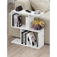 HOCUS PICUS 2 Tier Storage End Side Table - Versatile C Table - 60x60x19.5cm - Shelves Organizer Office Living Room End Desk Stand Display (White Marble Effect)