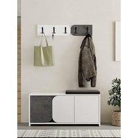 Decortie Shoe Bench Storage With Wall-mounted Coat Rack Metal Hooks 37X104.9X52Cm Particleboard White Retro Grey, Multi