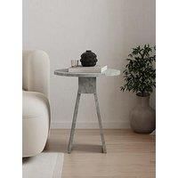 HOCUS PICUS Modern Side Table Round Shape Top Sturdy Engineered Wood 2 Legs Sofa, Coffee and Service Table Living Room, Office, Bedroom 42(W) x42(D) x50(H) cm (Gold Marble Effect)