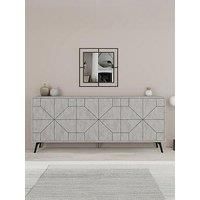 Decortie 183cm Wide Modern Geometric Sideboard Storage with Push-to-open Doors White Marble 77.4cm H X 184cm W X 35cm D