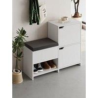 Haven Shoe Bench Rack White Organiser Hallway 2 Cupboard Storage Cabinet Fabric