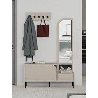 Decortie Hall Tree Coat Stand With 5 Metal Hooks & Full-length Mirror 37X112X172Cm Sandstone, Cream