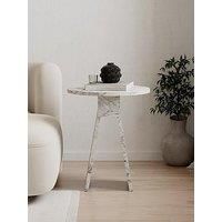 HOCUS PICUS Modern Side Table Round Shape Top Sturdy Engineered Wood 2 Legs Sofa, Coffee and Service Table Living Room, Office, Bedroom 42(W) x42(D) x50(H) cm (White Marble Effect)