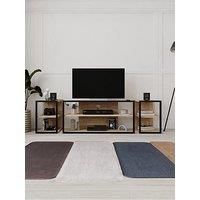 HOCUS PICUS TV Unit Set for TVs up to 43 Inches with 2 Storage Shelf Table, 3 Piece Free Combination Media TV Unit, Metal Frame Particleboard Corner TV Stand Set for Living Room Bedroom (Oak)