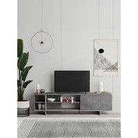 HOCUS PICUS TV Stand Cabinet for 65 Inch TVs, 160cm TV Unit Entertainment Center with 1-door Storage Cabinet, Open Shelves TV Console for Living Room, Bedroom (Retro Grey, Light Mocha)