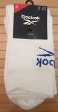 Mens and Women's 3 Pair Reebok Foundation Cotton Crew Socks White 6.5-8 UK