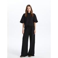 Soft Textured Cosy Elastic Waist Wide Leg Palazzo Trousers
