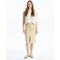 Cotton Denim High Waist Midi Skirt with Slit