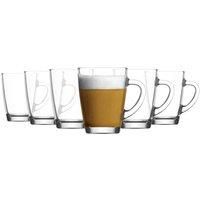 LAV 6X Clear 300ml Vega Glass Coffee Mugs - Tea Latte Cappuccino Hot Chocolate Drink Drinking Glasses Cups Set with Handle