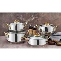 Evimsaray Sevval Collection 8-piece Stainless Steel Cookware Set (Gold Handles)