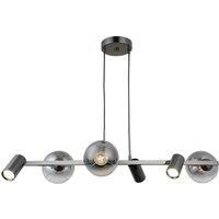 Lucea Zerde 3+3 pendant light, black and chrome, 6-bulb