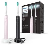 Philips Sonicare 3100 Series Sonic Electric Toothbrush (Dual Pack) with Pressure Sensor and BrushSync replacement reminder, HX3675/15, black and sugar rose