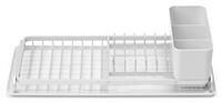 Brabantia Dish Drying Draining Rack (Compact / Light Grey) Easy-Clean Silicone Drip Tray & Removable Cutlery Basket, Corrosion-Resistant Aluminium Rack