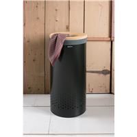 Brabantia 120008 Steel Laundry Bin with Cork Lid and Laundry Bag, Black, 35 Litre