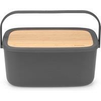 Large Bread Bin with Wooden Serving Board and Handle - Dark Grey