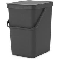 Brabantia Sort & Go Kitchen Recycling / General Waste Rubbish Bin (25L / Grey) Stackable Refuse Organiser with Handle & Removable Lid, Easy Clean, Free PerfectFit Bags included