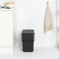 Brabantia Sort & Go Kitchen Recycling / General Waste Rubbish Bin (25L / Grey) Stackable Refuse Organiser with Handle & Removable Lid, Easy Clean, Free PerfectFit Bags included