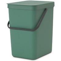 Brabantia Sort & Go Kitchen Recycling / General Waste Rubbish Bin (25 L / Fir Green) Stackable Refuse Organiser with Handle & Removable Lid, Easy Clean, Free PerfectFit Bags included