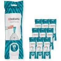 Brabantia 137884 PerfectFit Bin Liners Multipack (Size W/5 Litre) Thick Plastic Trash Bags with Tie Tape Drawstring Handles (200 Bags), White