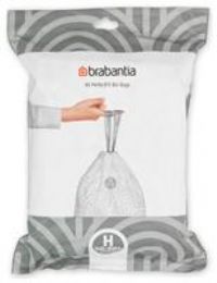 Brabantia 138744 PerfectFit Bin Liners (Size H/50-60 Litre) Thick Plastic Trash Bags with Tie Tape Drawstring Handles (40 Bags), White