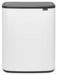 Brabantia Bo Touch Bin - 1 x 60 Litre Inner Bucket (White) Waste/Recycling Kitchen Bin with Removable Compartment + Bin Bags
