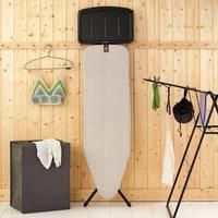Brabantia Ironing Board B, 124x38cm - Denim Grey | 100% Fairtrade Cotton | For Steam Generator Irons | Large Metal Steam Unit Holder | Stable & Anti-Wobble FramE | Foldable with Adjustable Height