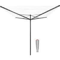 Brabantia 50 m Topspinner Rotary Washing Line (Anthracite) Folding 4 Arm Outdoor Rotating Clothes Dryer + 45 mm Ground Spike