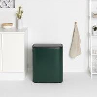 Brabantia Bo Touch Bin - 2 x 30 Litre Inner Buckets (Pine Green) Waste/Recycling Kitchen Bin with Removable Compartments + Free Bin Bags