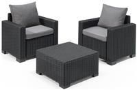 Keter California 2 Seater Outdoor Balcony Garden Furniture Set - Graphite with Grey Cushions
