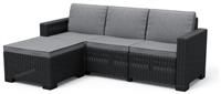 Keter California 3 Seater Outdoor Garden Furniture Chaise Longue - Graphite with Grey Cushions