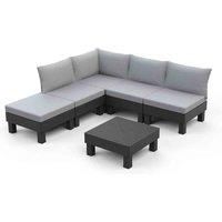 Keter Elements 5 Seater 100% recycled Outdoor Garden Furniture Modular Lounge Set - Graphite with Grey Cushions Fade Free | All Weather Resistant | Easy Clean | Zero Maintenance